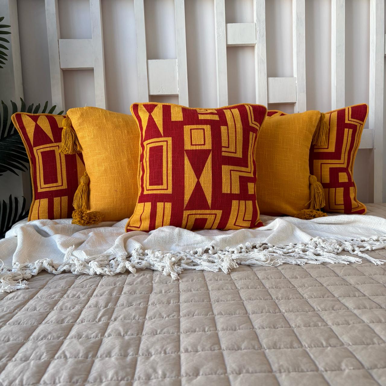Slub-Cotton Printed Cushion Cover, 40cm X 40cm (16" X 16")