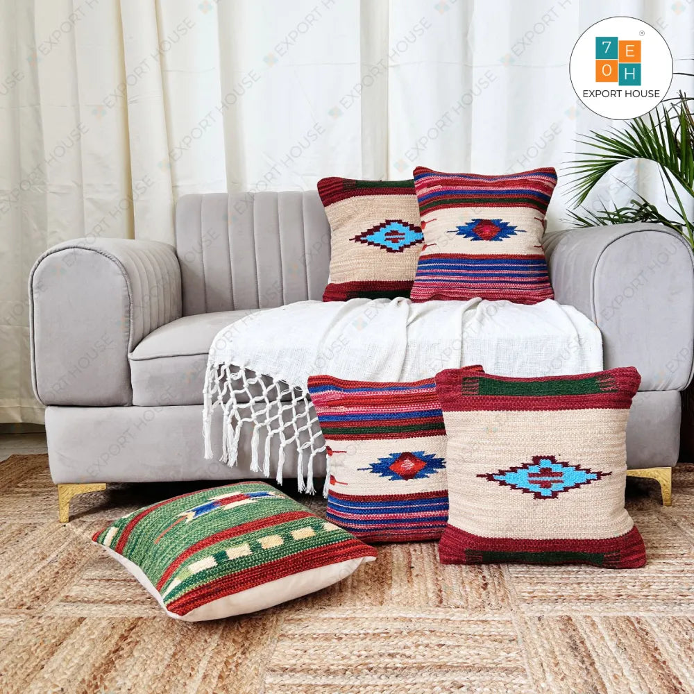 Cotton Duri Cushion Cover - Surplus set of 5, Size:40cm X 40cm (16" X 16")
