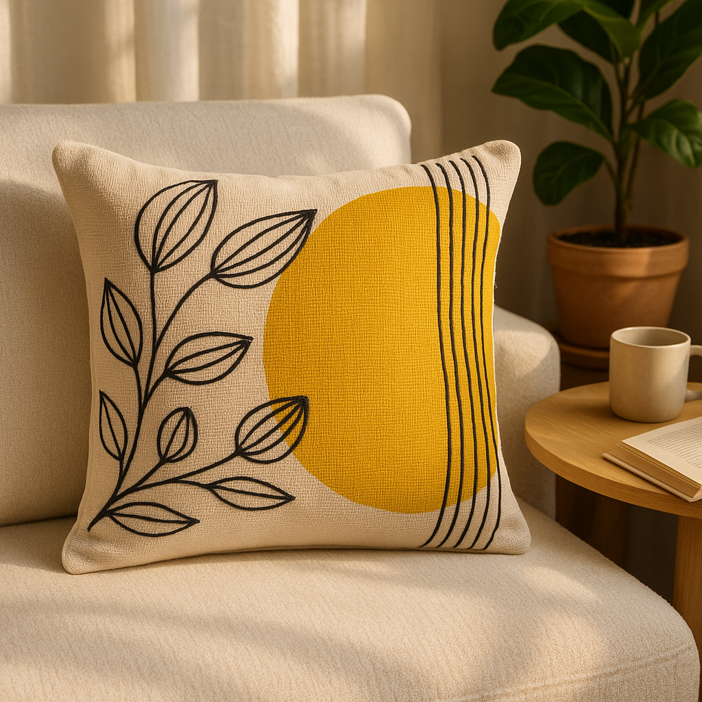 Slub-Cotton Printed Cushion Cover, 40cm X 40cm (16" X 16")