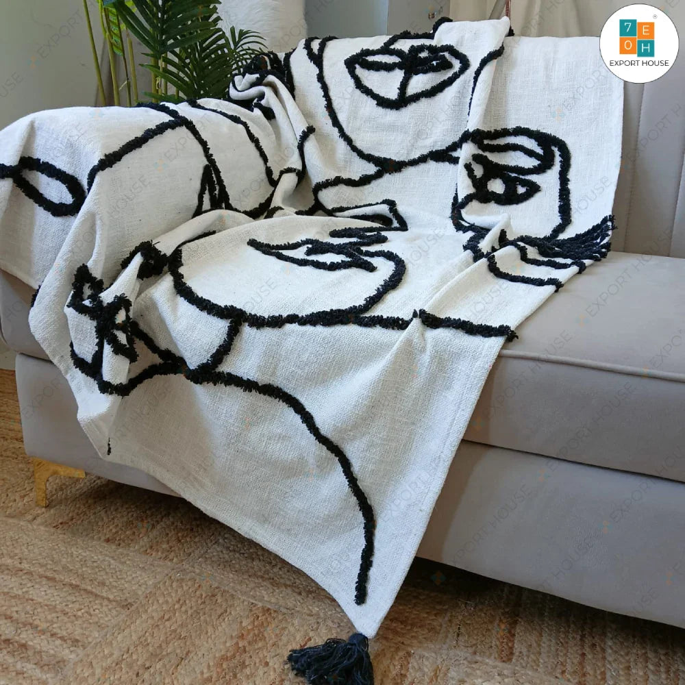 Cotton Tufted Premium Sofa Throw Blanket, Size:127cm X 152cm (50" X 60")