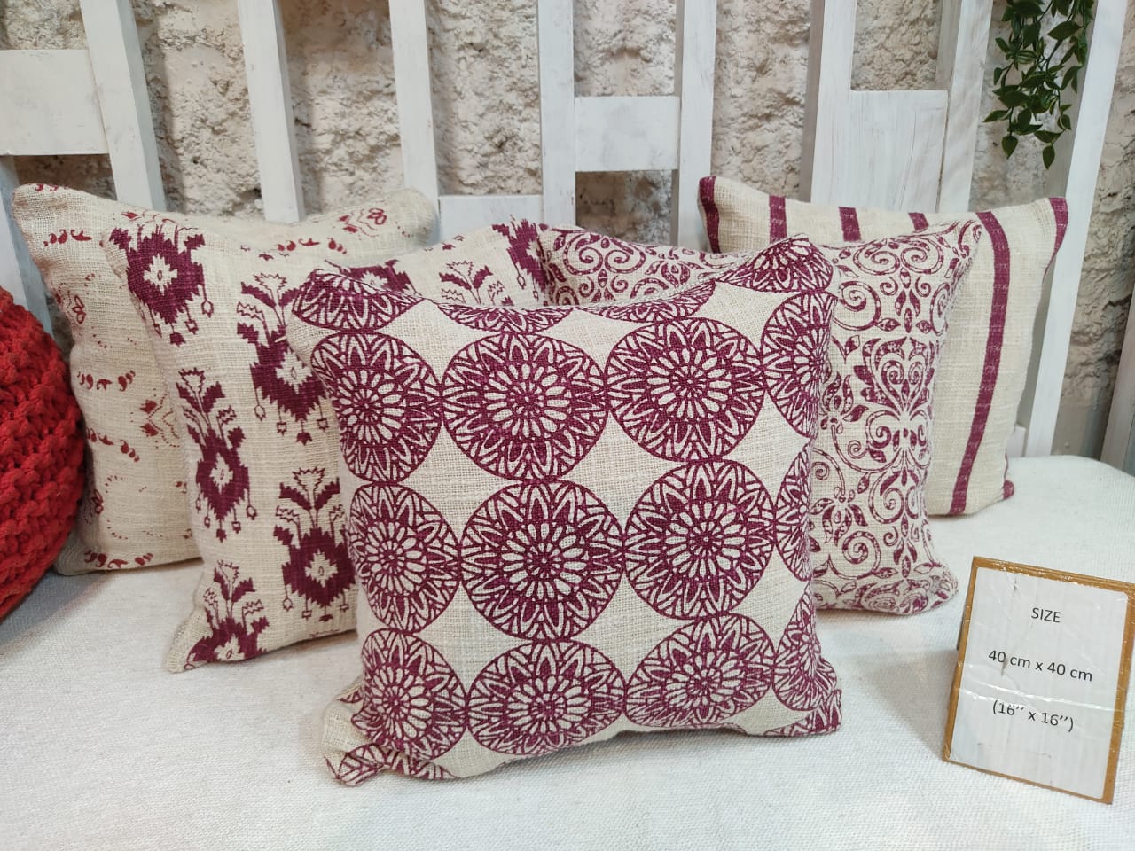 Cotton Boho Cushion Cover - Surplus set of 5, Size:40cm X 40cm (16" X 16")