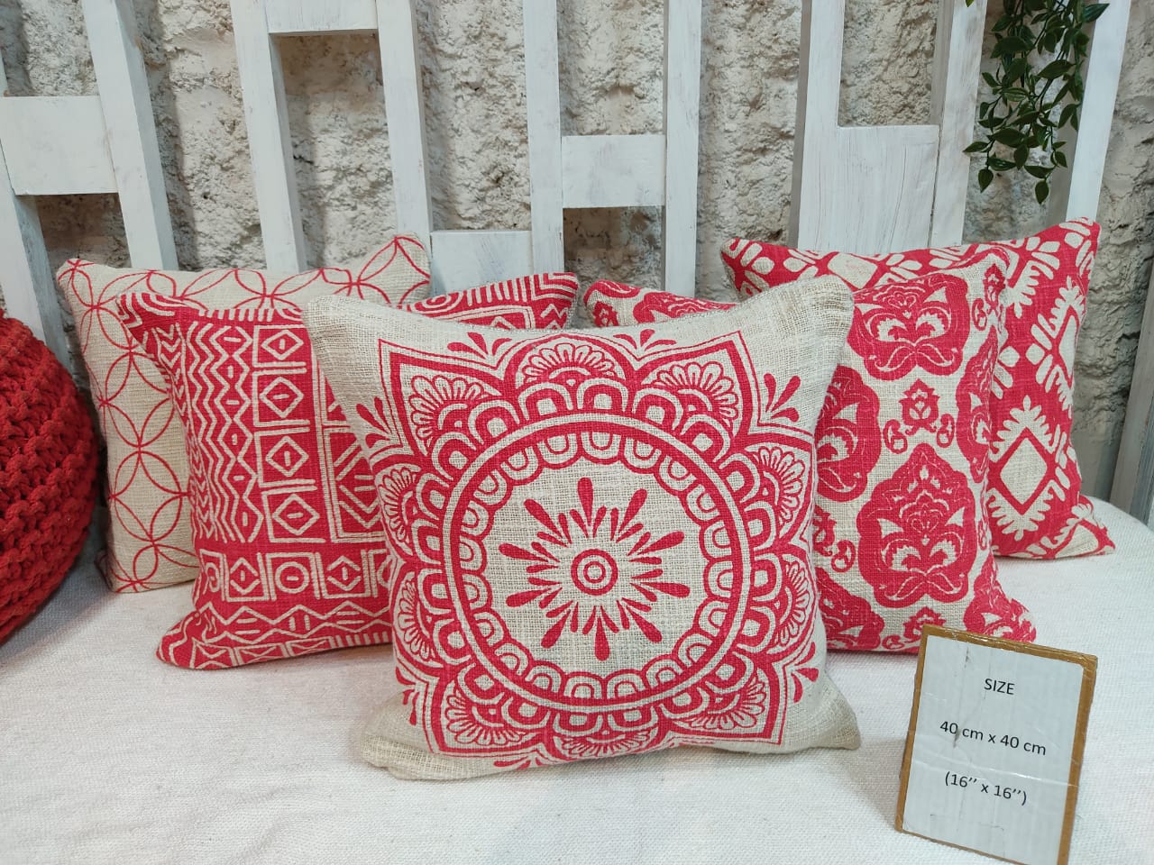 Cotton Boho Cushion Cover - Surplus set of 5, Size:40cm X 40cm (16" X 16")
