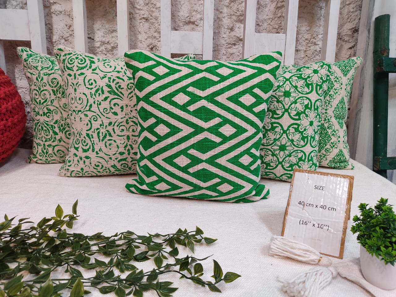 Cotton Boho Cushion Cover - Surplus set of 5, Size:40cm X 40cm (16" X 16")