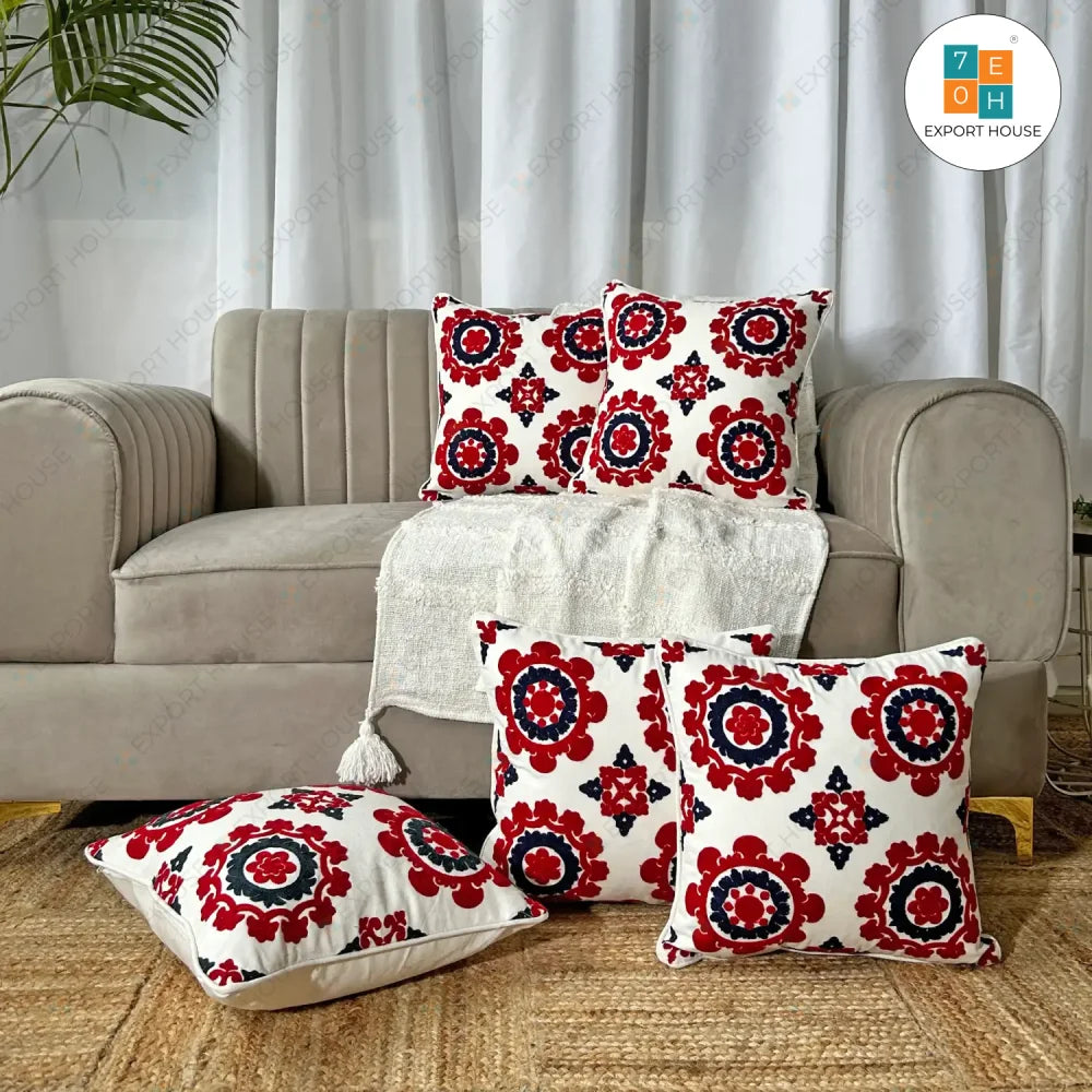 Export House Cotton Embroidered Cushion Cover -  Size:40cm X 40cm (16" X 16")