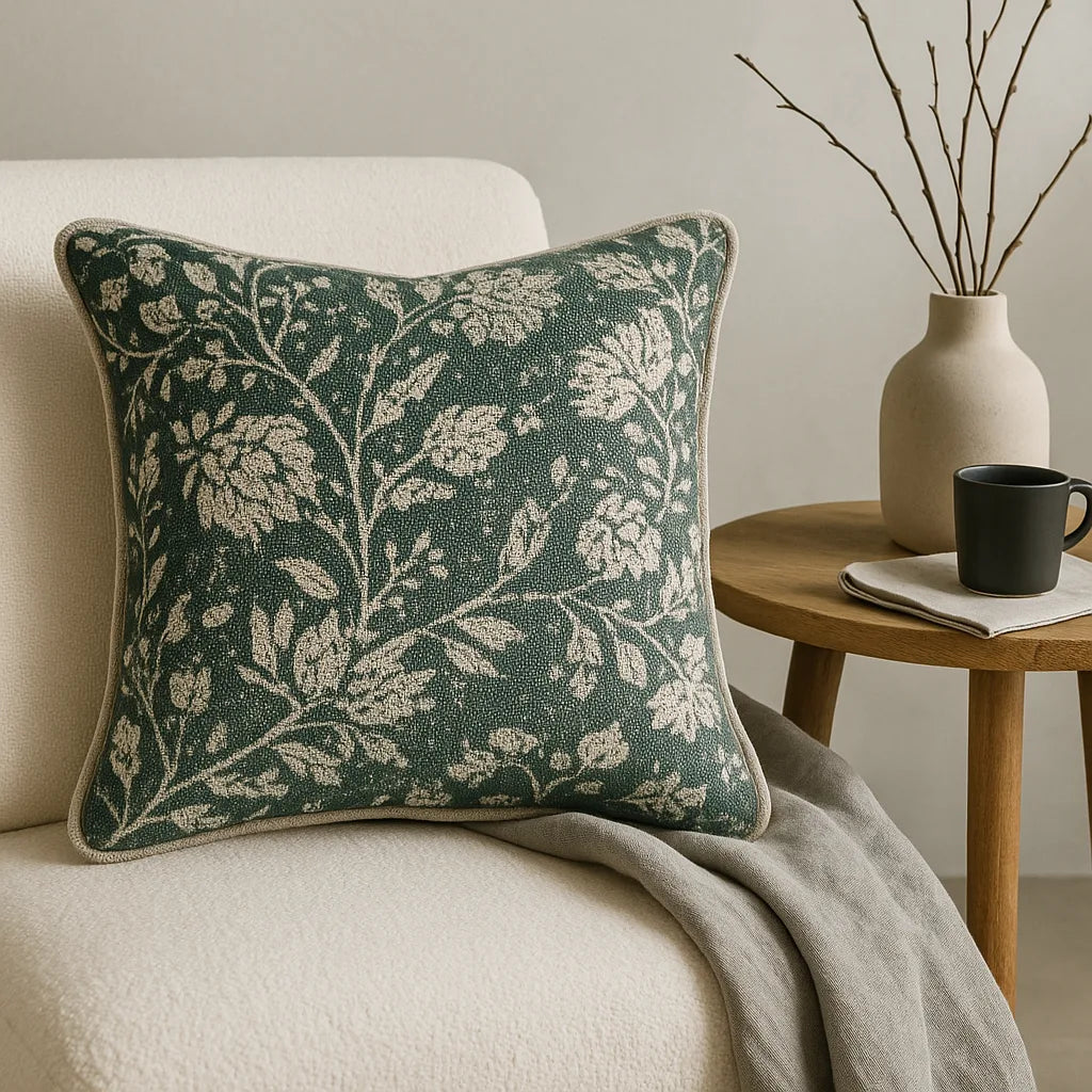 Vintage Floral - Slub-Cotton Printed Cushion Cover - 16x16