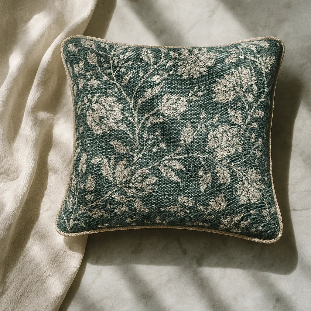 Vintage Floral - Slub-Cotton Printed Cushion Cover - 16x16