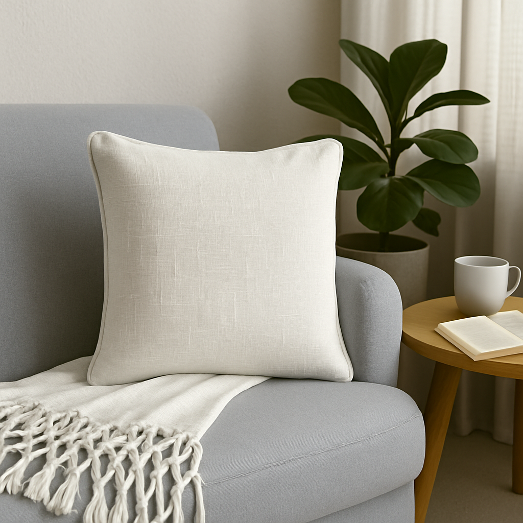 Slub-Cotton Plain Cushion Cover, 40cm X 40cm (16" X 16")