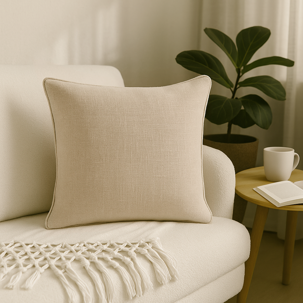 Slub-Cotton Plain Cushion Cover, 40cm X 40cm (16" X 16")