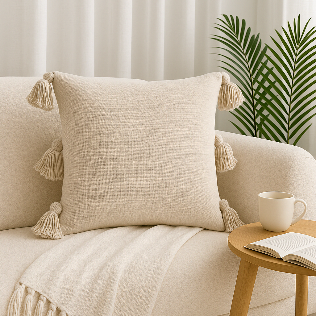 Slub-Cotton Plain Cushion Cover, 40cm X 40cm (16" X 16")