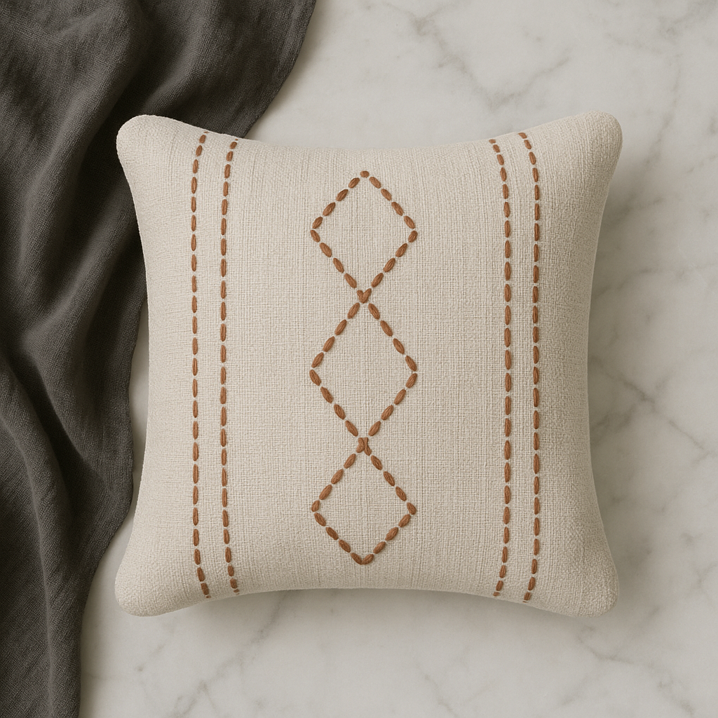 Slub-cotton Embroidered Cushion Cover, 40cm X 40cm (16" X 16")