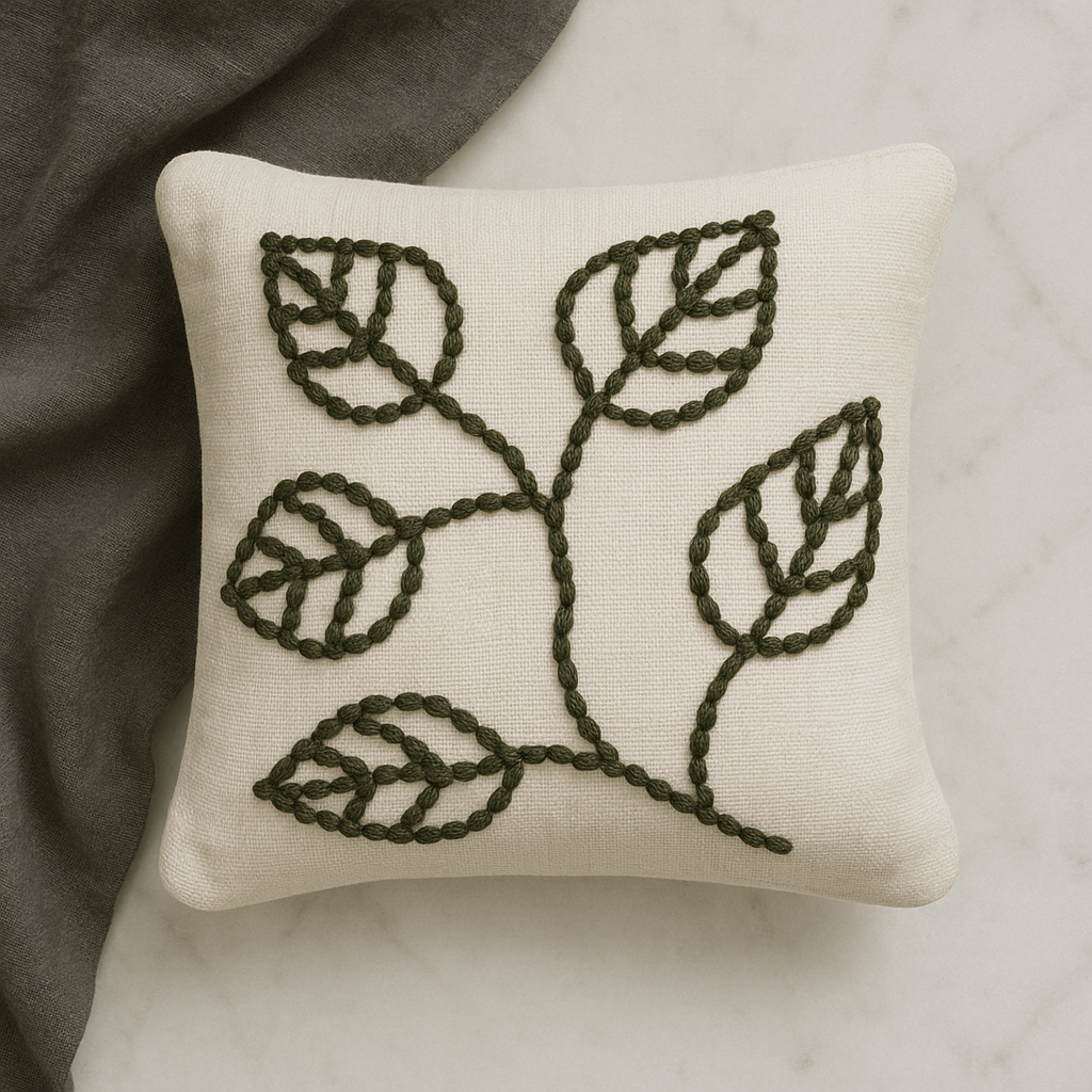 Slub-cotton Embroidered Cushion Cover, 40cm X 40cm (16" X 16")