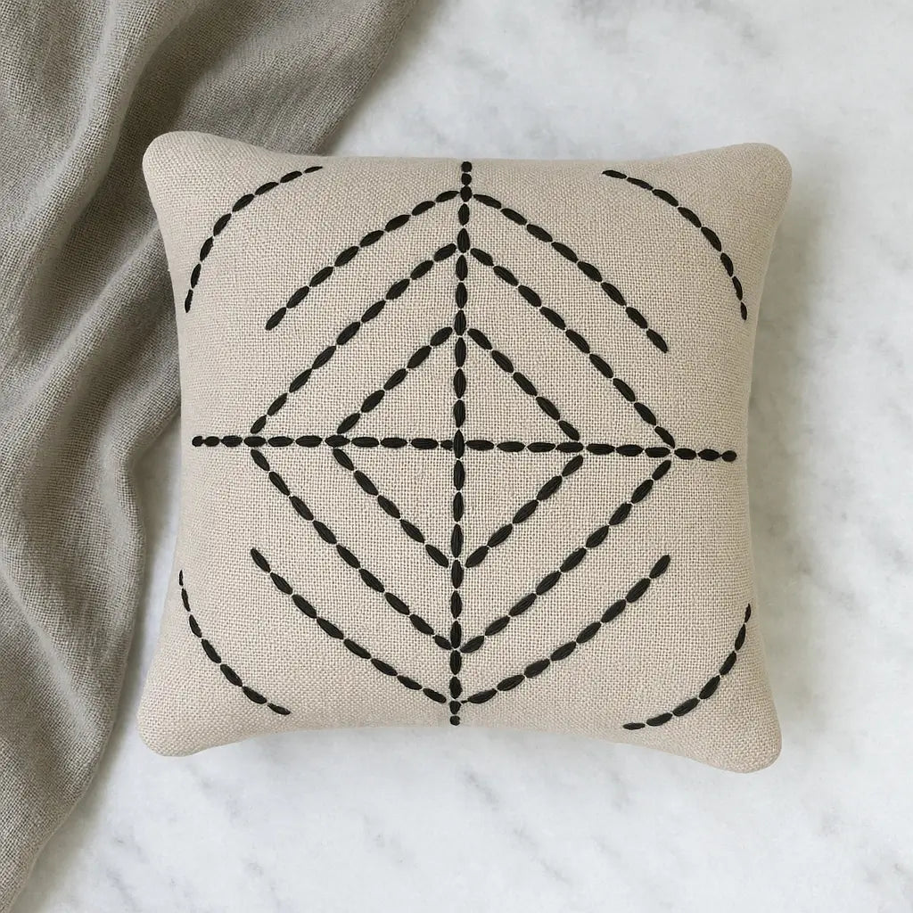 Slub-cotton Embroidered Cushion Cover, 40cm X 40cm (16" X 16")