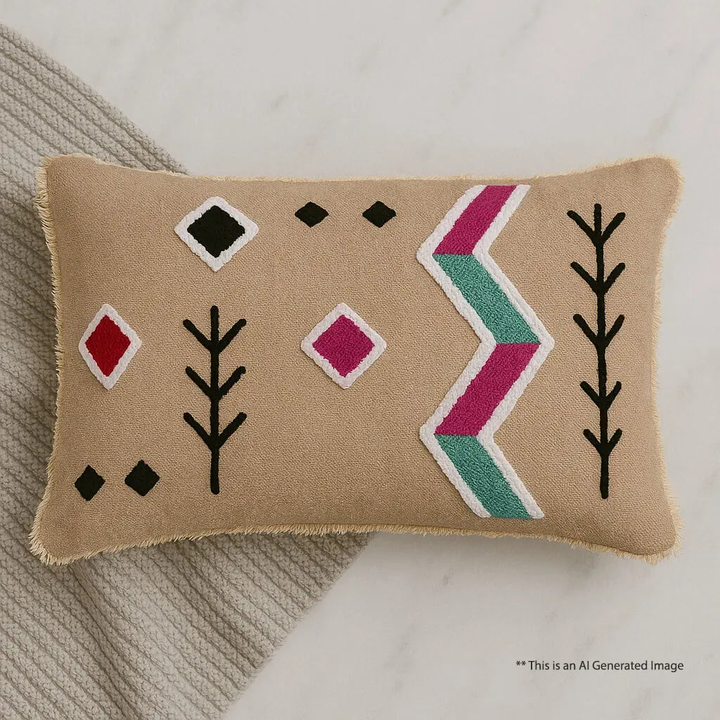 Cotton Embroidered Cushion Cover, 30cm X 50cm (12" X 20")