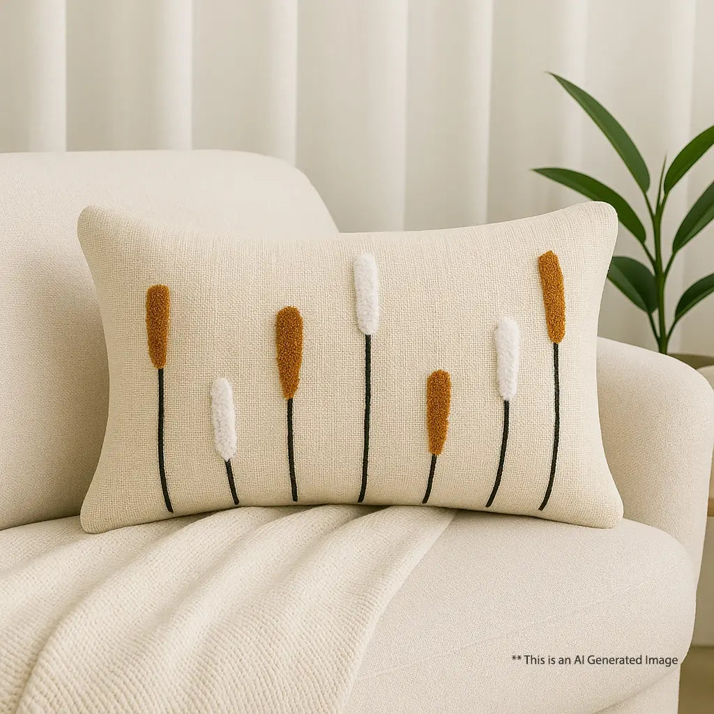 Slub-Cotton Embroidered Cushion Cover, 30cm X 50cm (12" X 20")