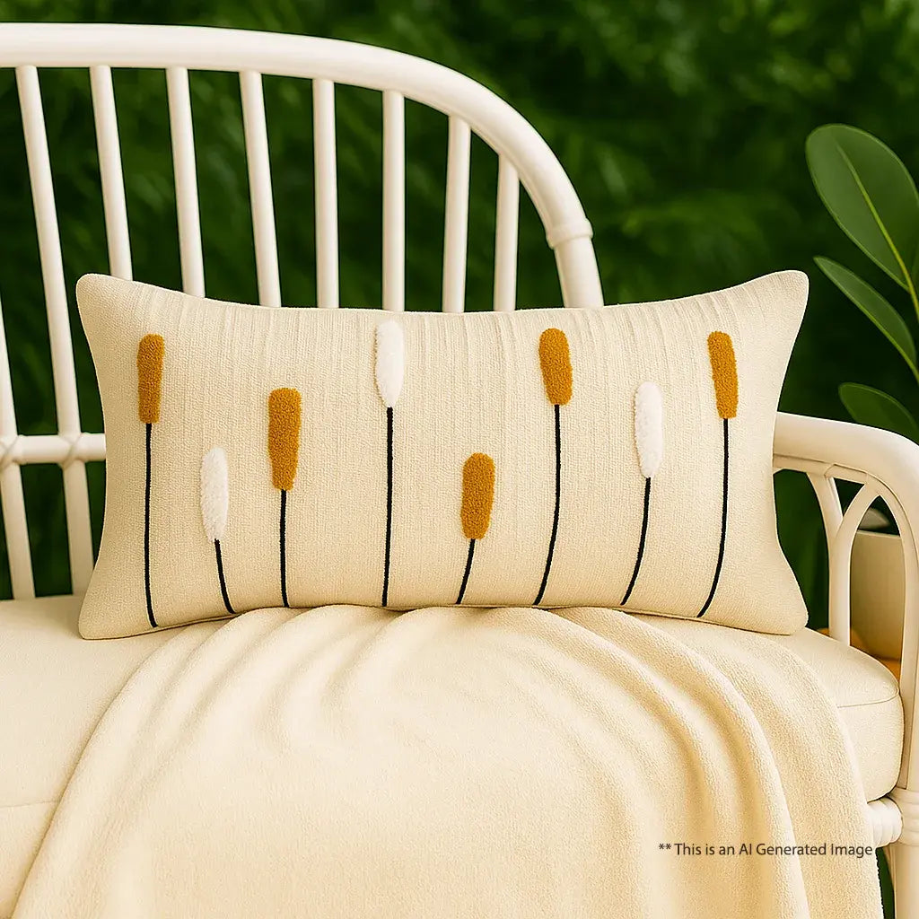 Slub-Cotton Embroidered Cushion Cover, 30cm X 50cm (12" X 20")