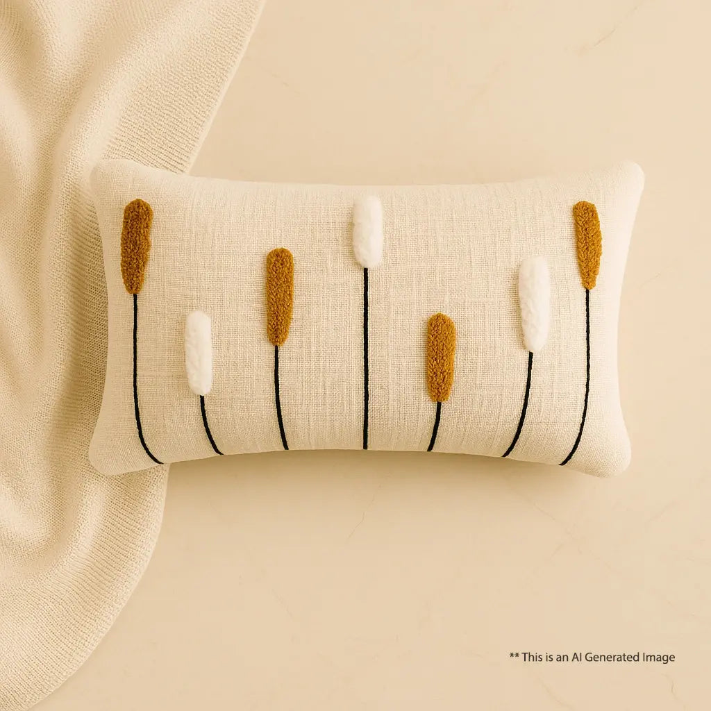 Slub-Cotton Embroidered Cushion Cover, 30cm X 50cm (12" X 20")