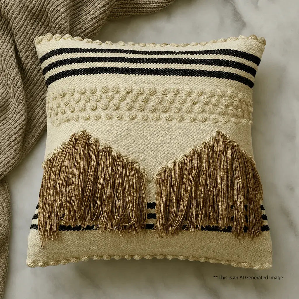 Striped fringe - Premium Cushion Cover