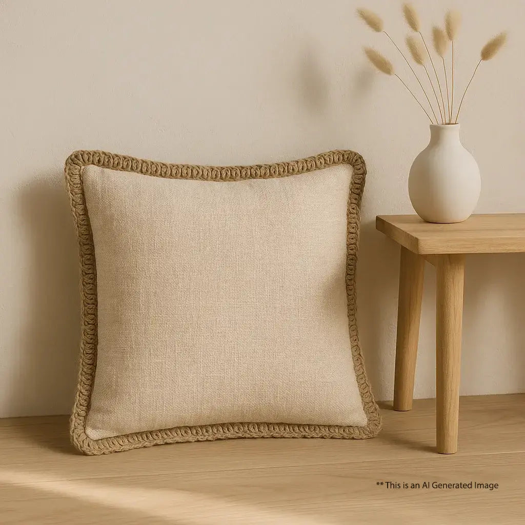Natural Charm Jute Lace - Premium Cushion Cover