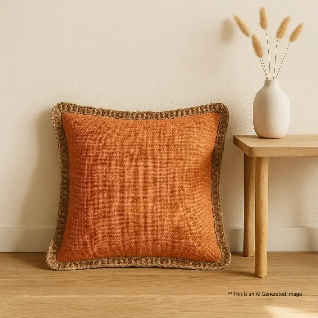 Rustic Charm Jute Lace - Premium Cushion Cover