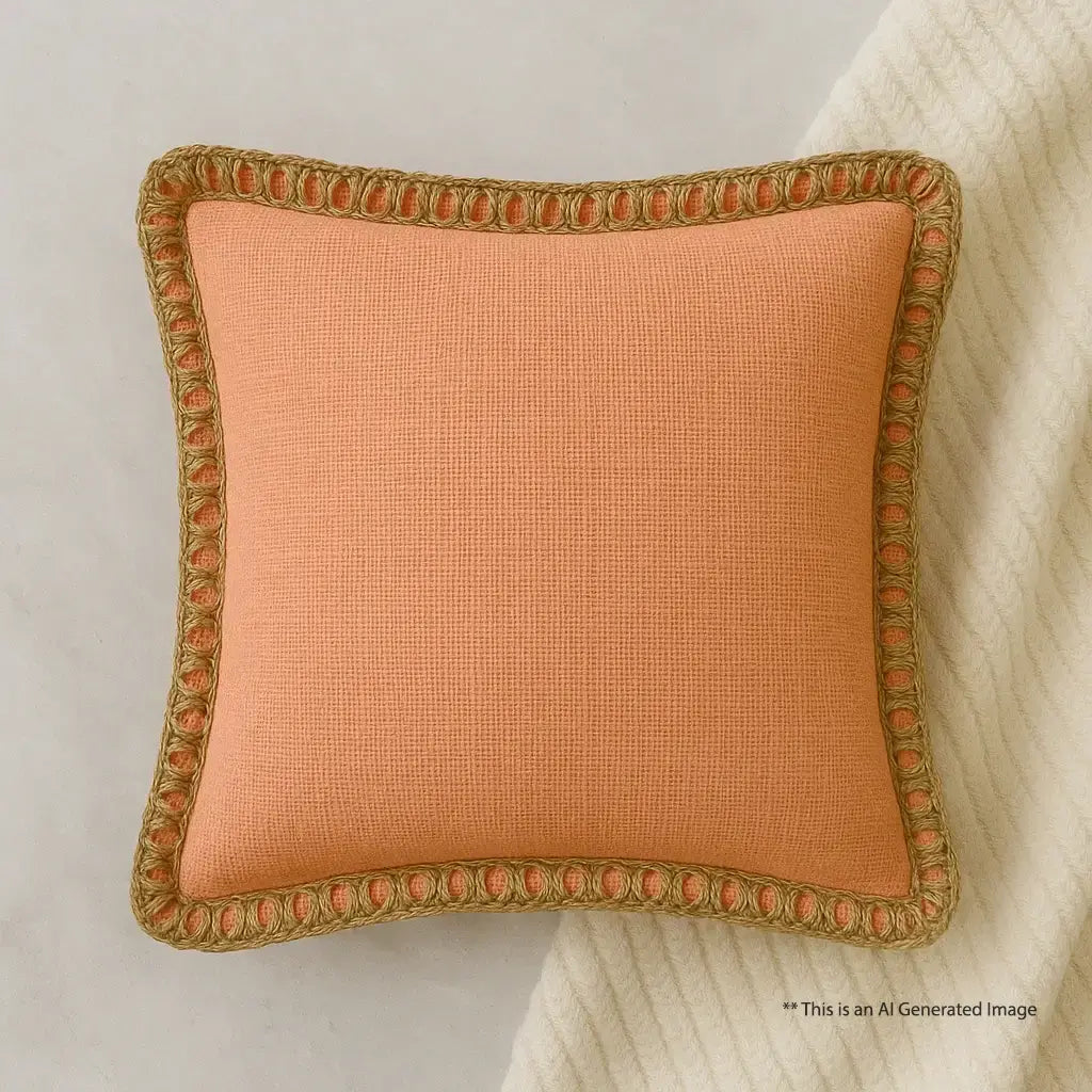 Soft Peach Jute Lace - Premium Cushion Cover