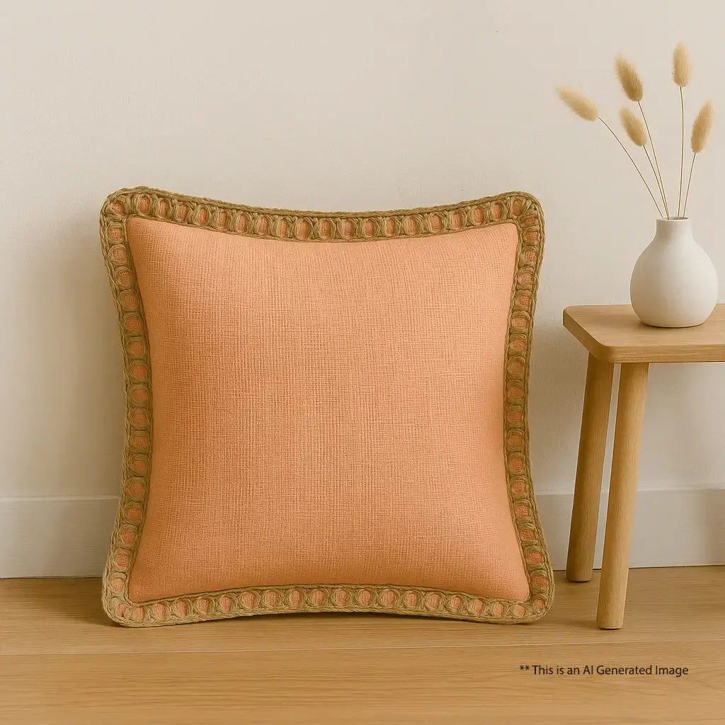 Soft Peach Jute Lace - Premium Cushion Cover
