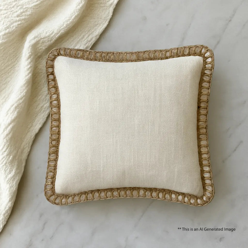 Creamy Comfort Jute Lace - Premium Cushion Cover