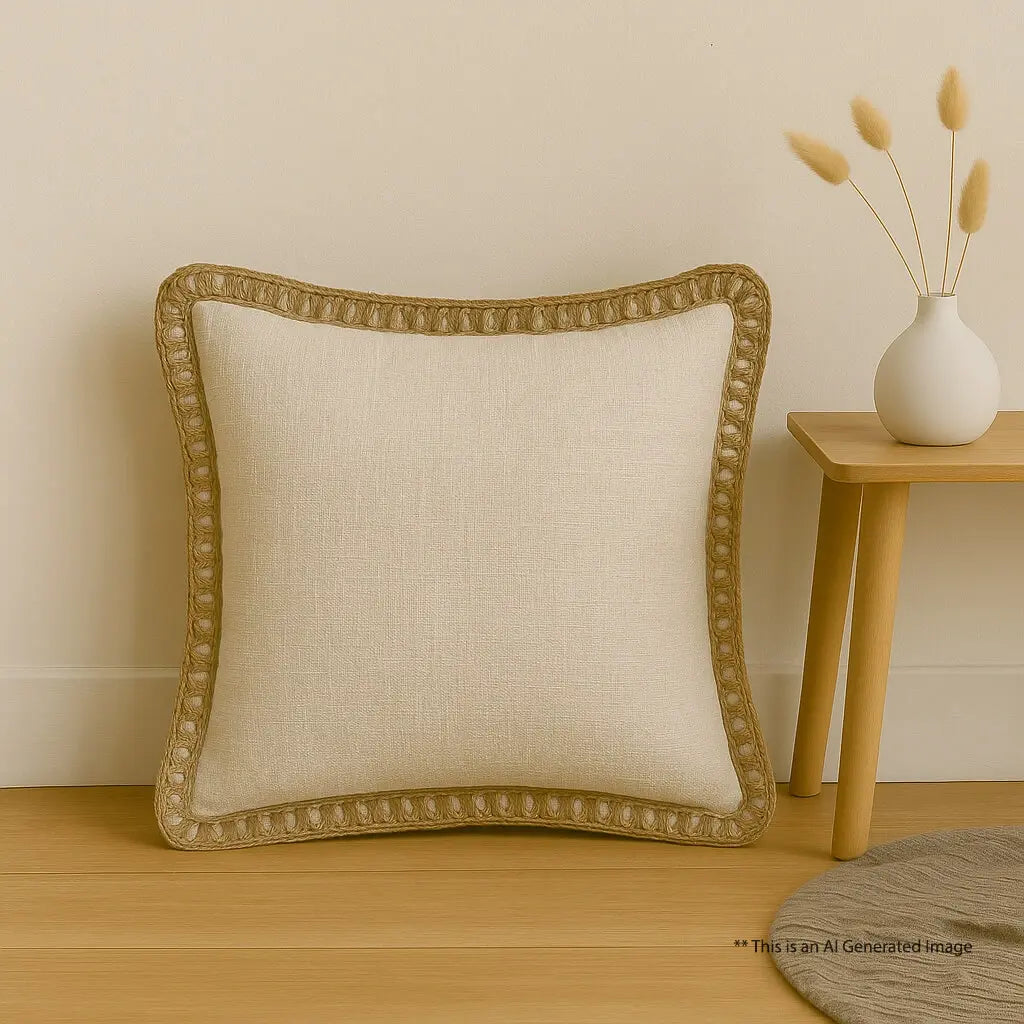Creamy Comfort Jute Lace - Premium Cushion Cover