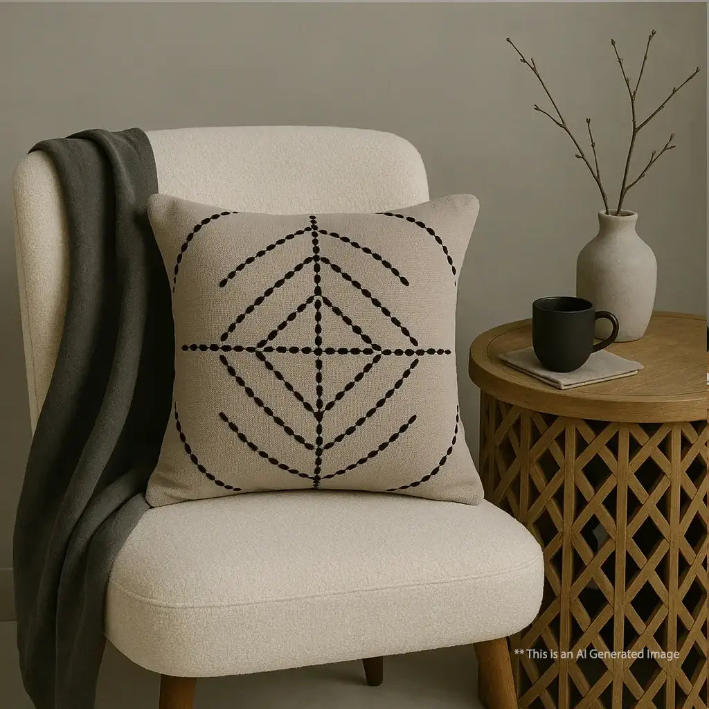 Slub-cotton Embroidered Cushion Cover, 40cm X 40cm (16" X 16")