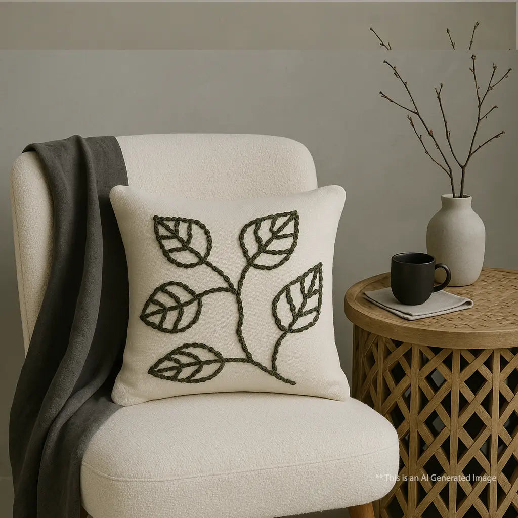Slub-cotton Embroidered Cushion Cover, 40cm X 40cm (16" X 16")