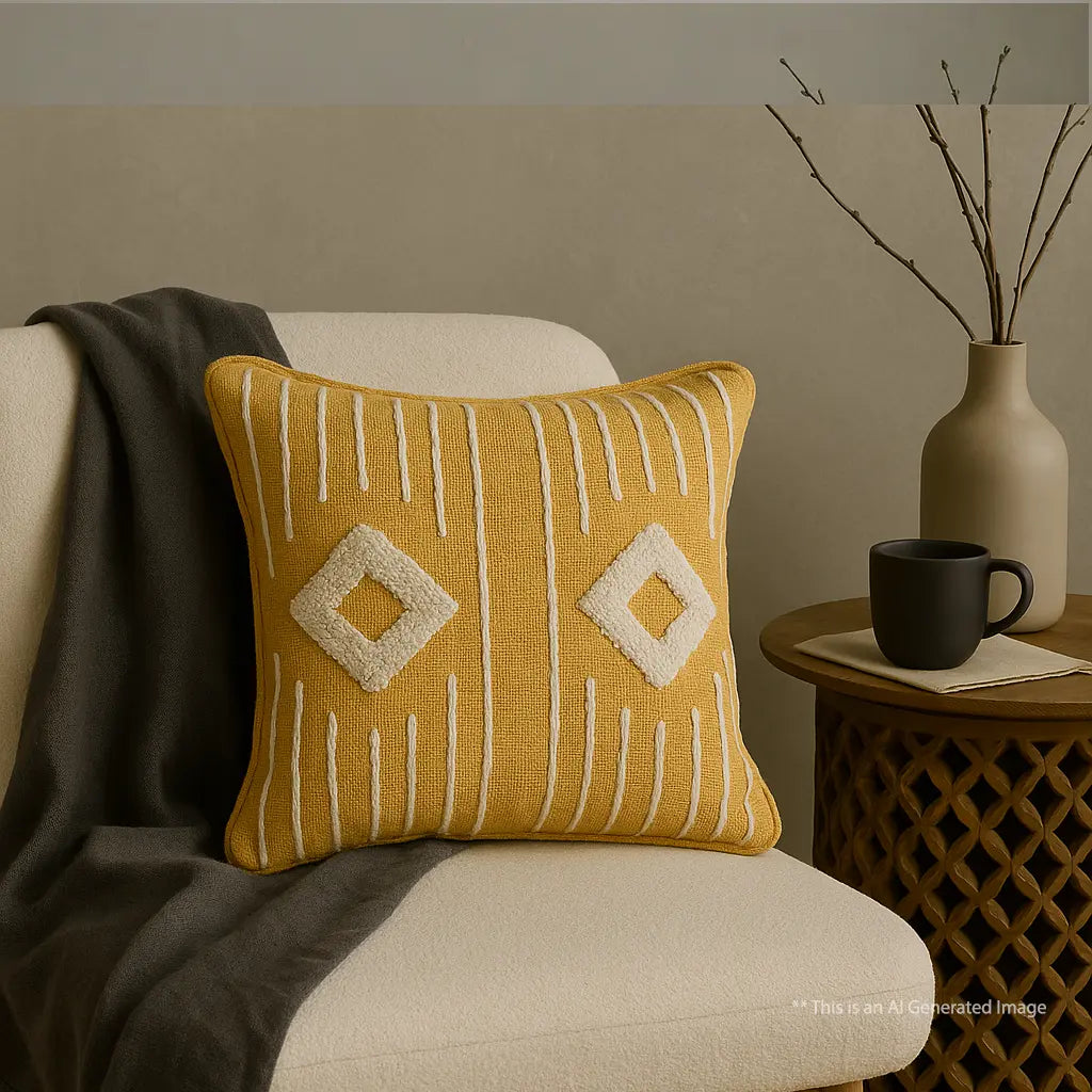 Slub-Cotton Embroidered Cushion Cover, 40cm X 40cm (16" X 16")