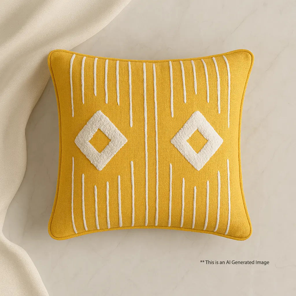 Slub-Cotton Embroidered Cushion Cover, 40cm X 40cm (16" X 16")