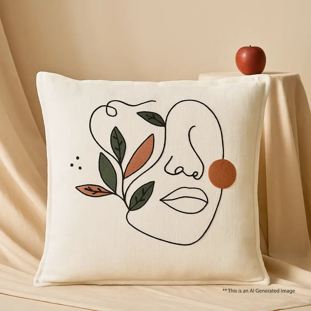 Slub-cotton Embroidered Cushion Cover, 60cm X 60cm (24" X 24")