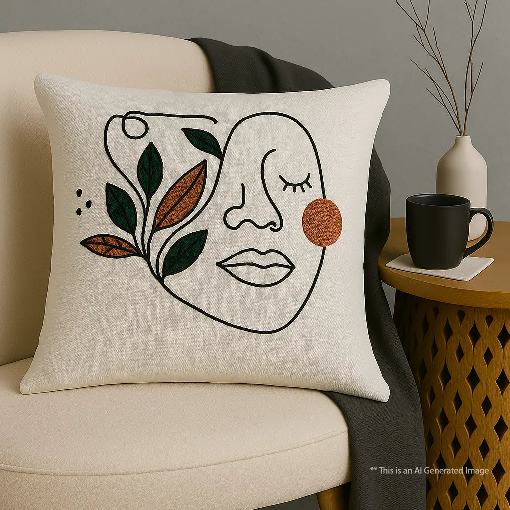 Slub-cotton Embroidered Cushion Cover, 60cm X 60cm (24" X 24")