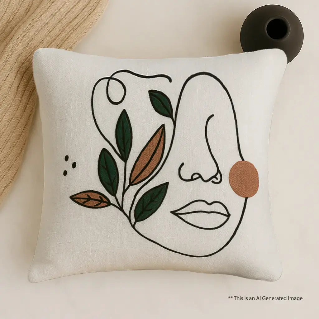 Slub-cotton Embroidered Cushion Cover, 60cm X 60cm (24" X 24")