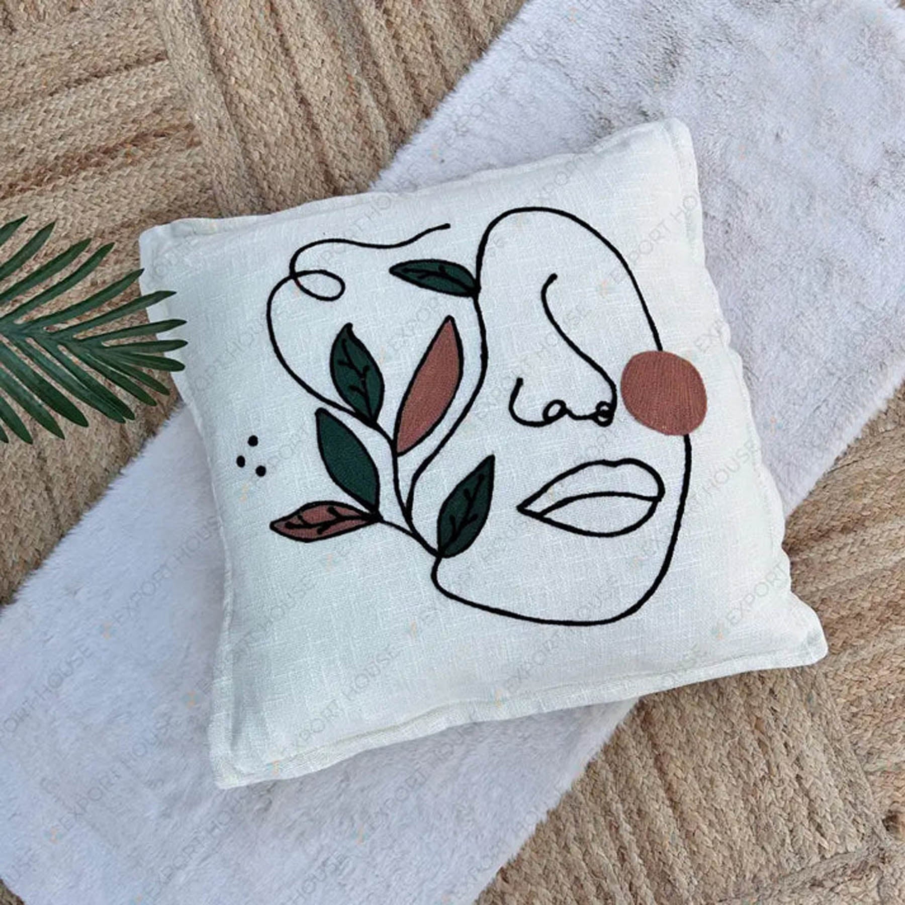 Slub-cotton Embroidered Cushion Cover, 60cm X 60cm (24" X 24")