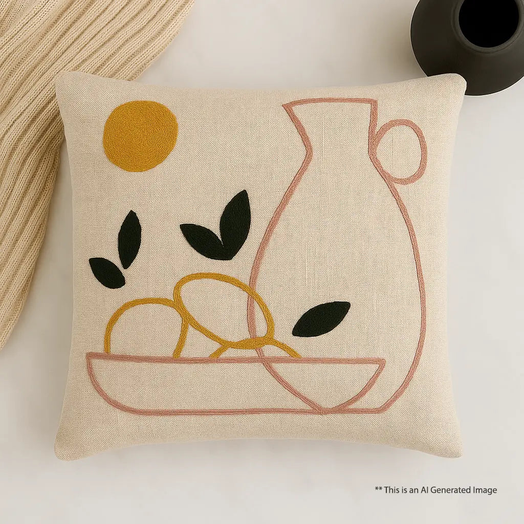 Slub-cotton Embroidered Cushion Cover, 60cm X 60cm (24" X 24")
