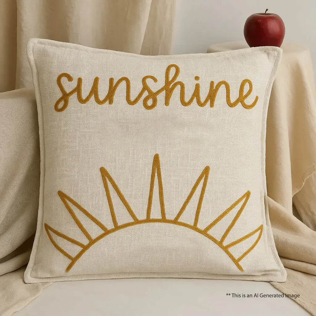 Slub-cotton Embroidered Cushion Cover, 60cm X 60cm (24" X 24")