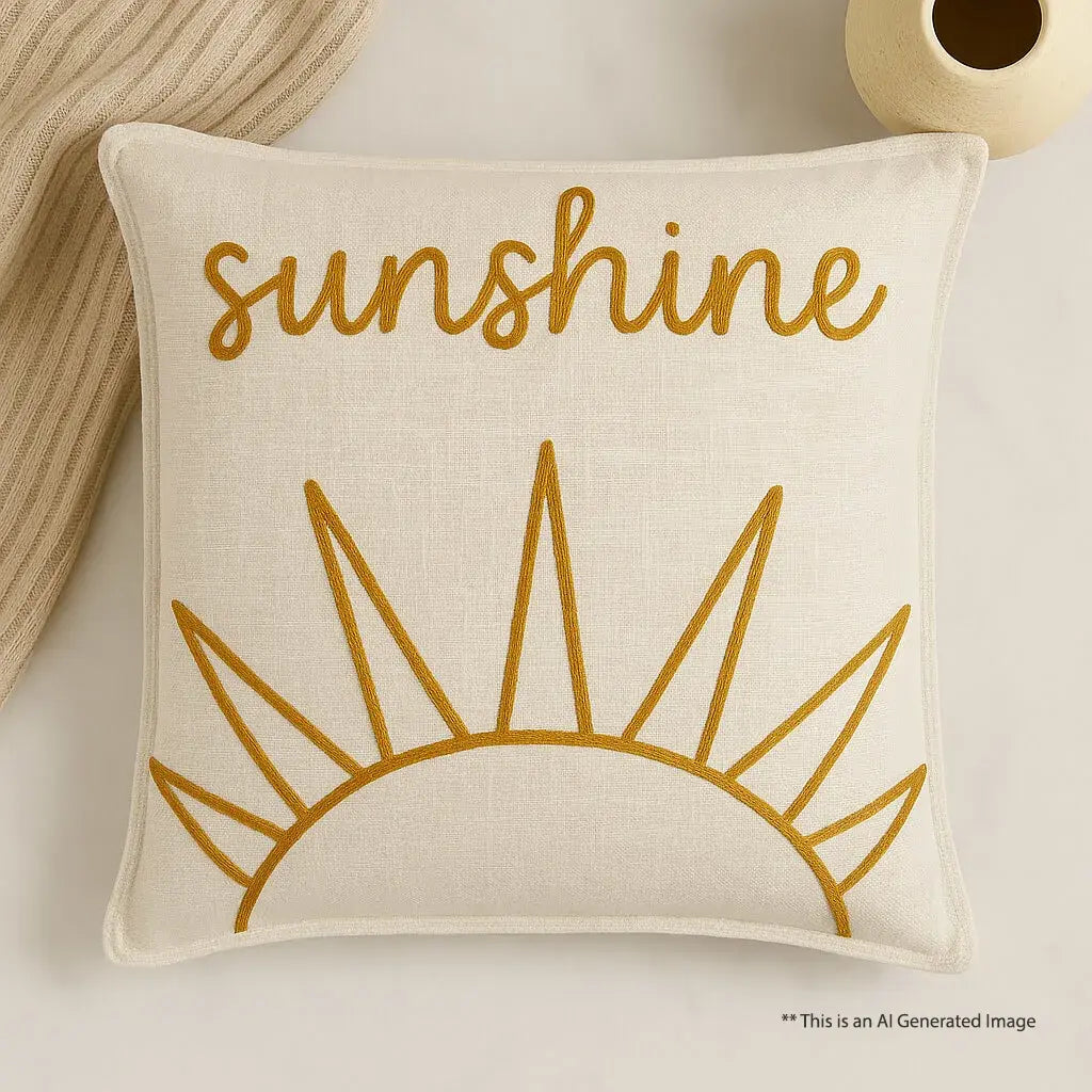 Slub-cotton Embroidered Cushion Cover, 60cm X 60cm (24" X 24")