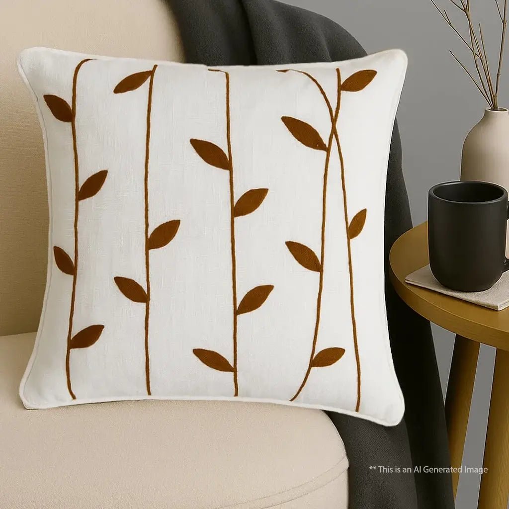 Slub-cotton Embroidered Cushion Cover, 60cm X 60cm (24" X 24")