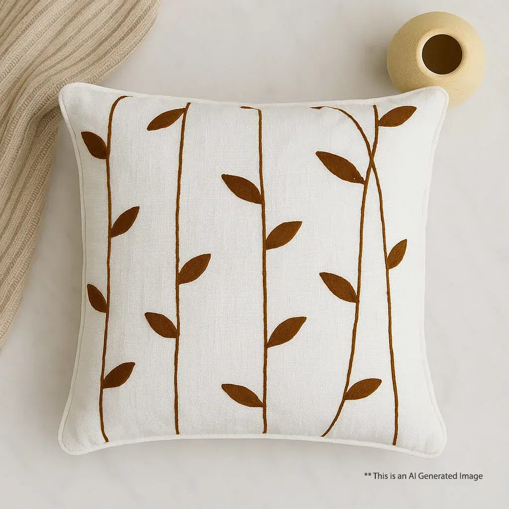 Slub-cotton Embroidered Cushion Cover, 60cm X 60cm (24" X 24")