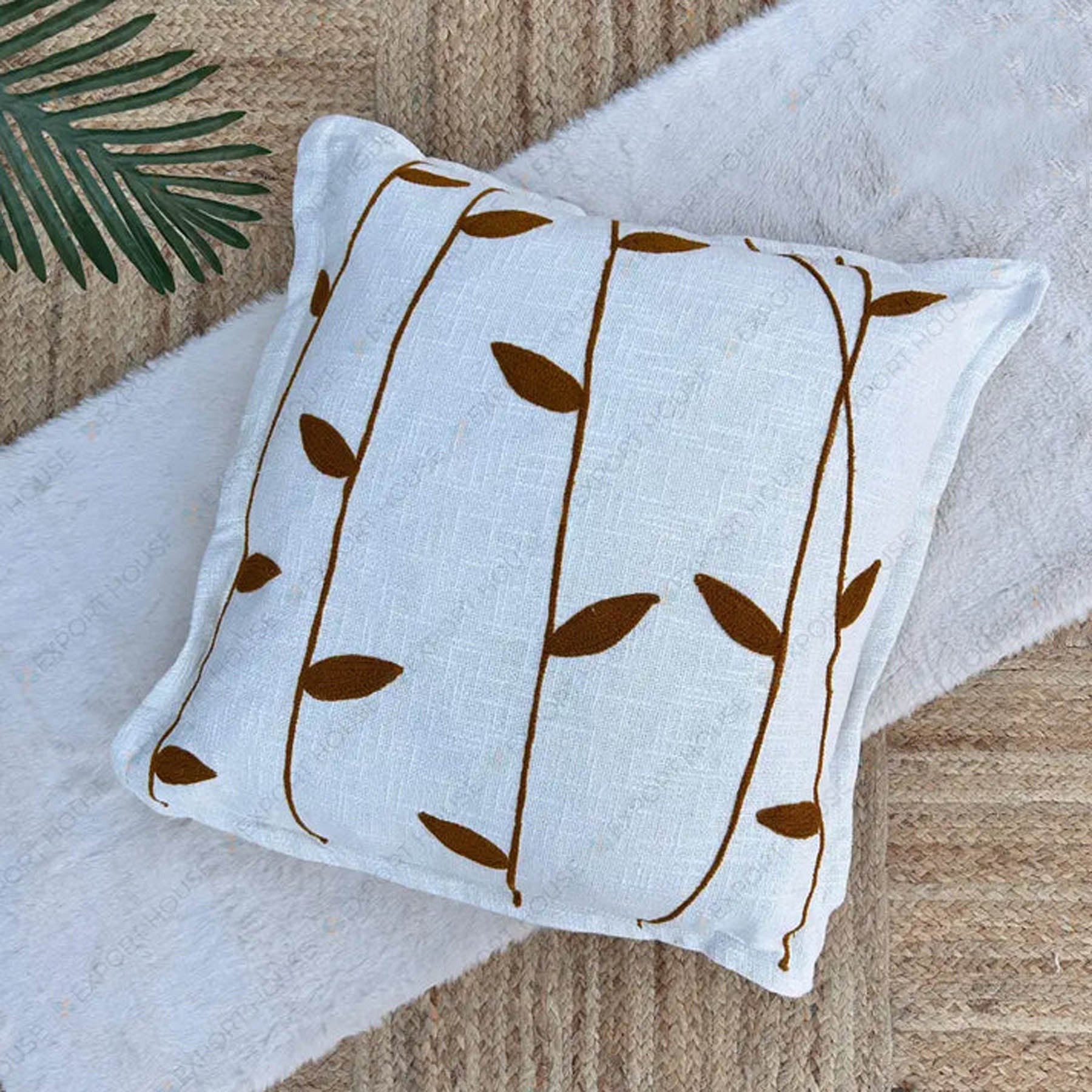 Slub-cotton Embroidered Cushion Cover, 60cm X 60cm (24" X 24")