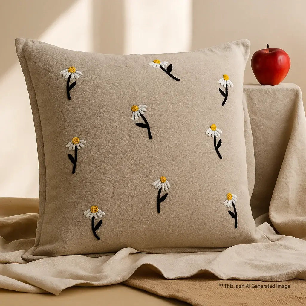 Cotton Embroidered Cushion Cover, 60cm X 60cm (24" X 24")