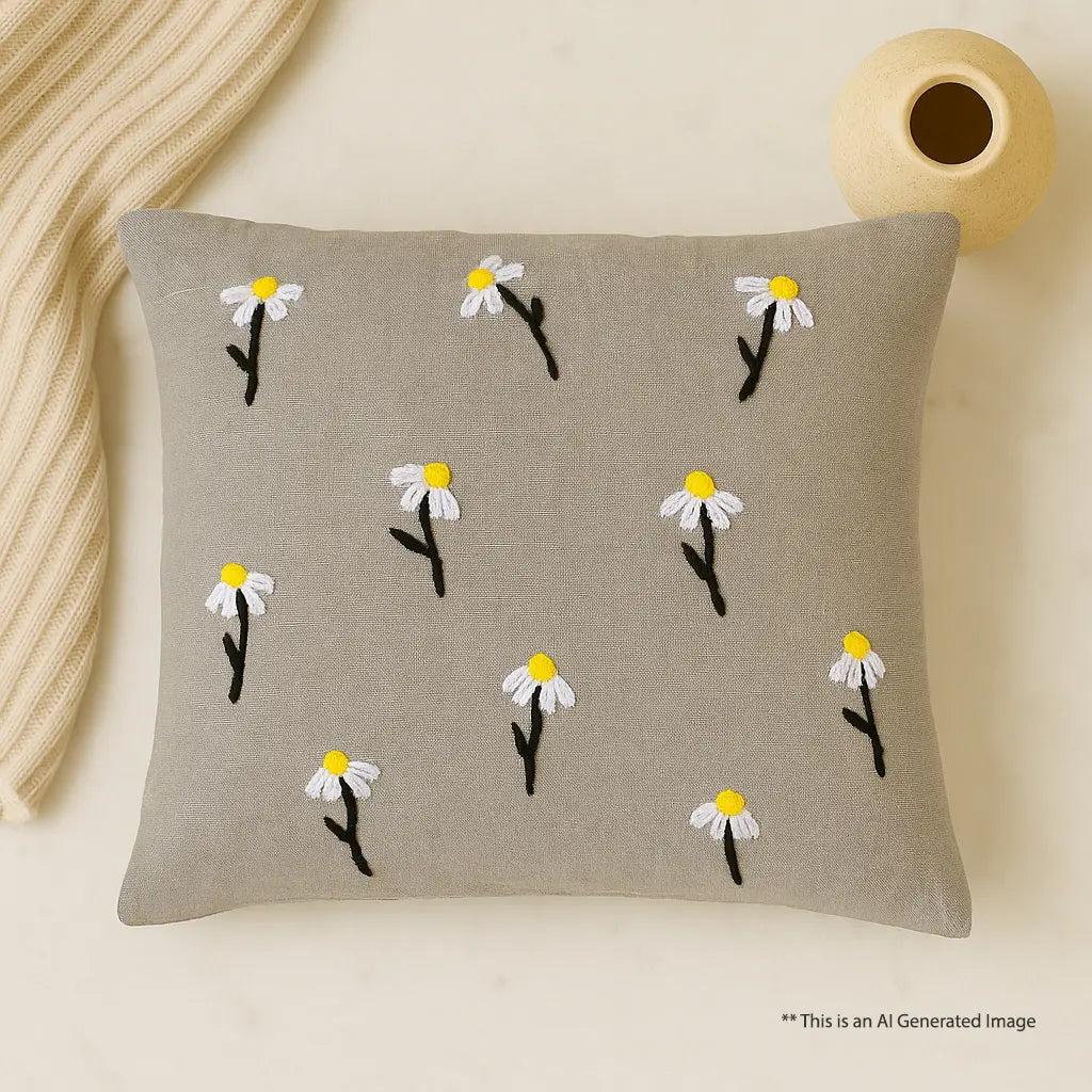 Cotton Embroidered Cushion Cover, 60cm X 60cm (24" X 24")