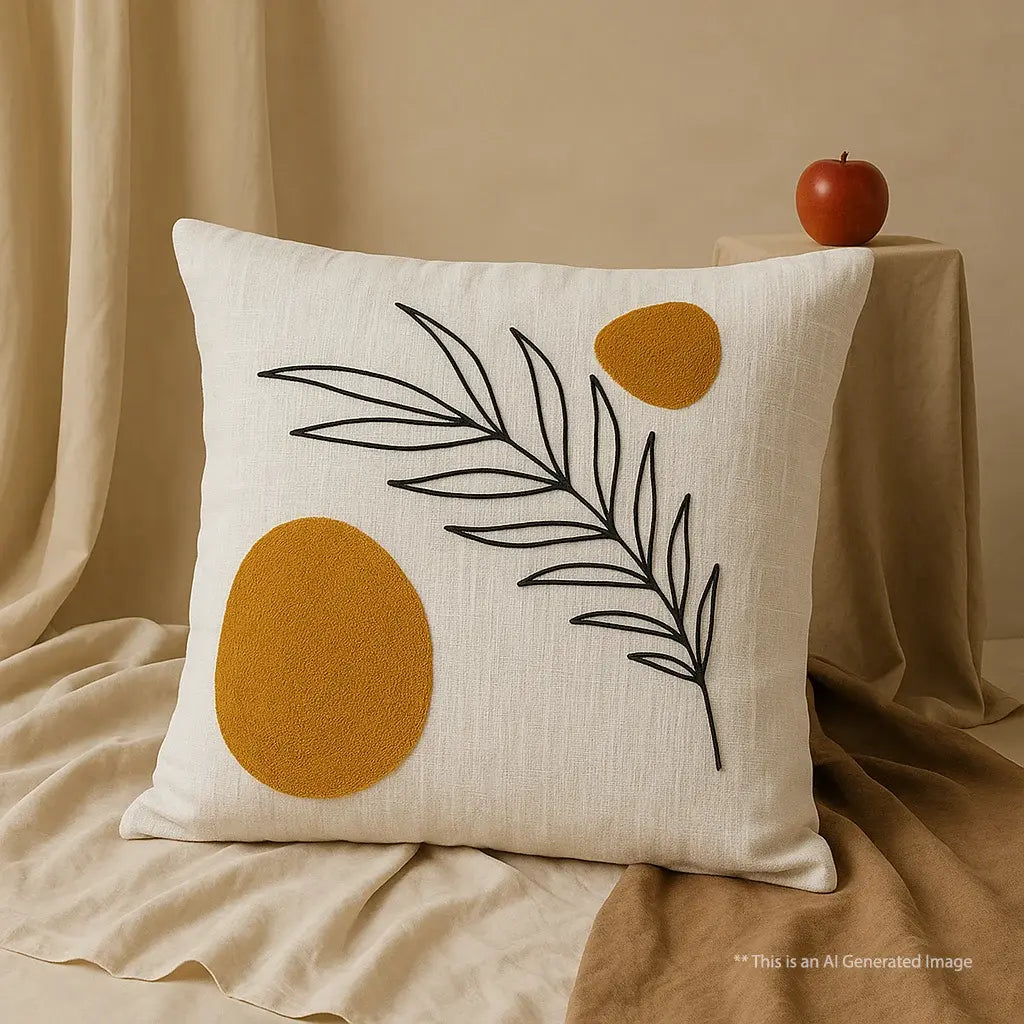 Slub-cotton Embroidered Cushion Cover, 60cm X 60cm (24" X 24")