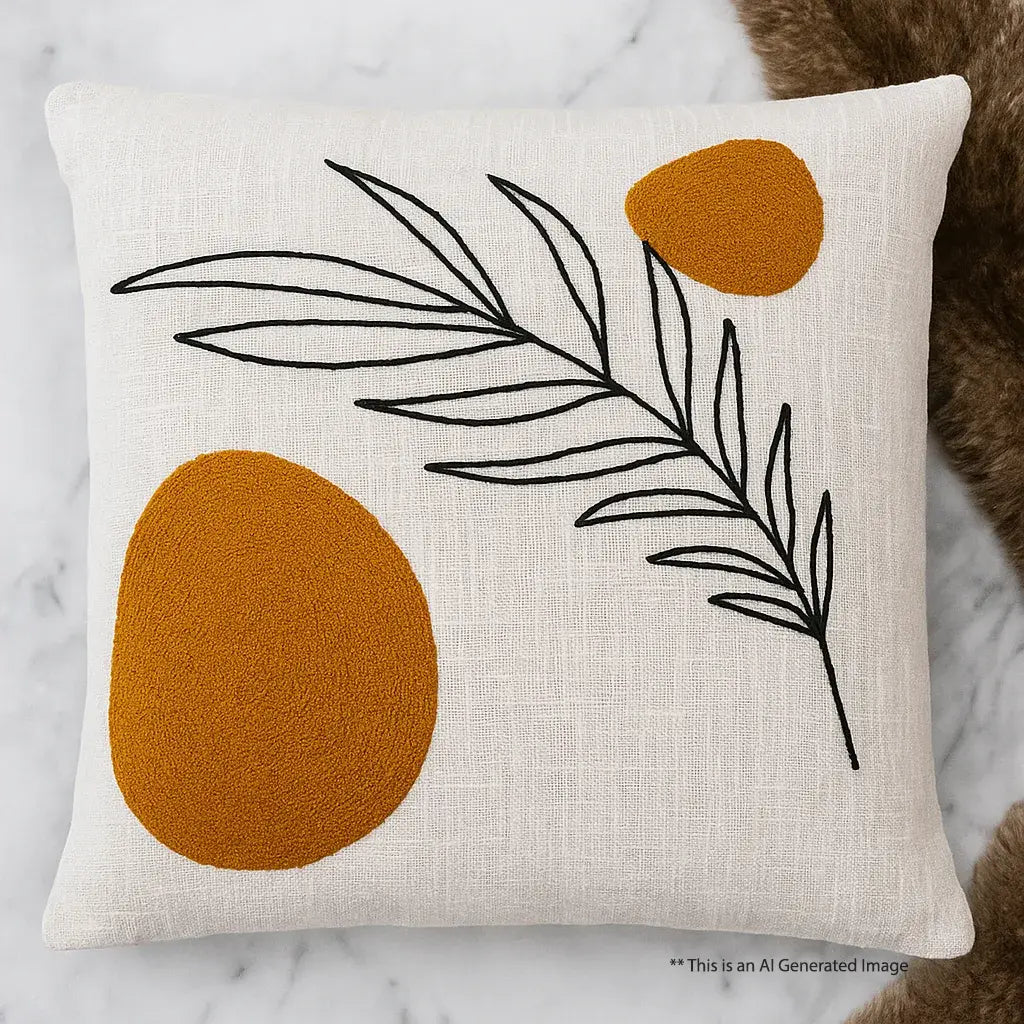 Slub-cotton Embroidered Cushion Cover, 60cm X 60cm (24" X 24")