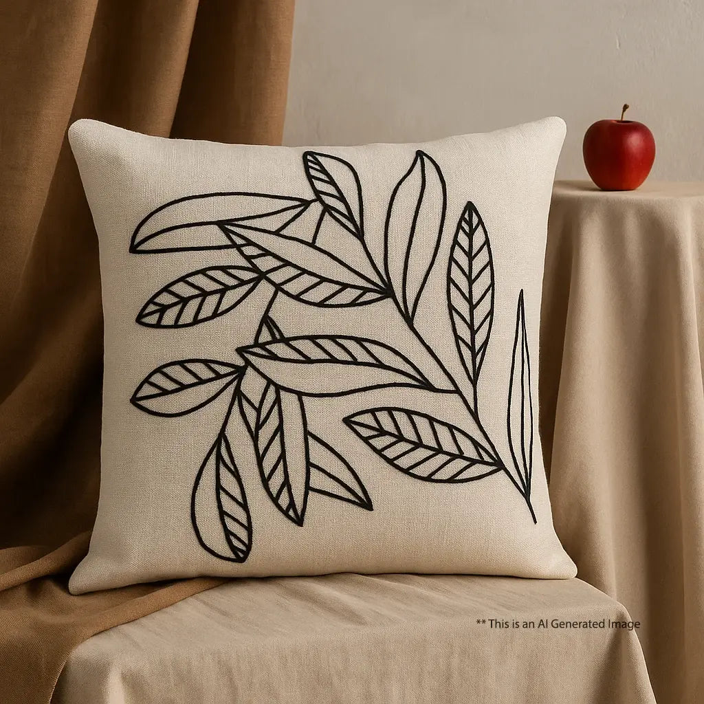 Slub-cotton Embroidered Cushion Cover, 60cm X 60cm (24" X 24")