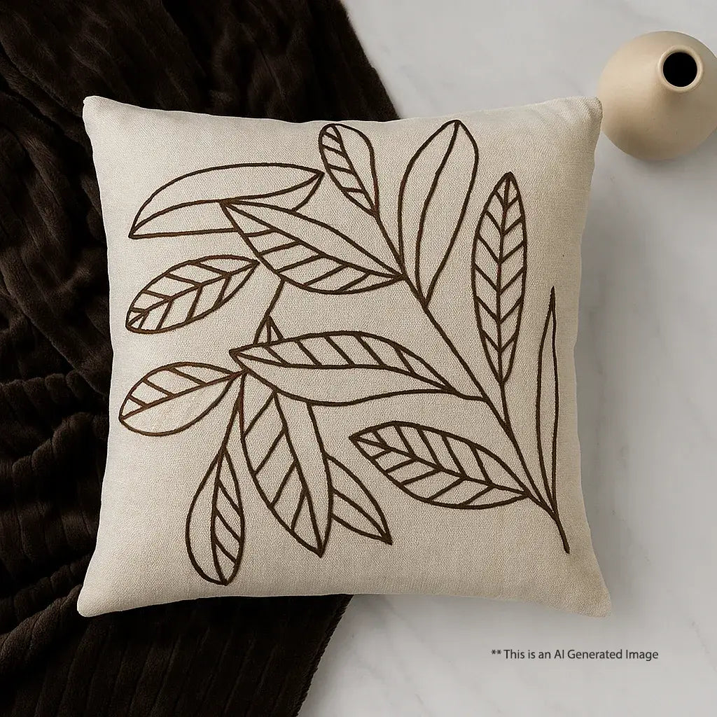 Slub-cotton Embroidered Cushion Cover, 60cm X 60cm (24" X 24")