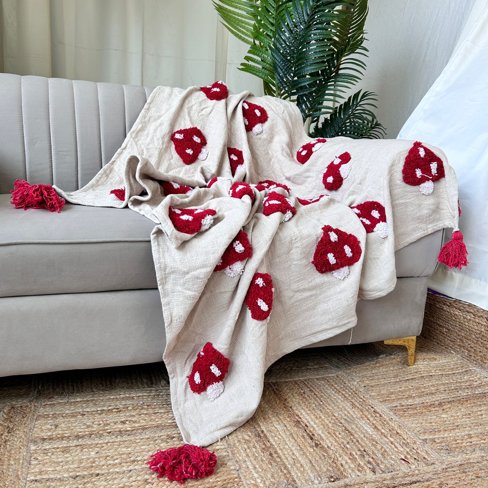 Cotton Tufted Premium Sofa Throw Blanket, Size:127cm X 152cm (50" X 60")