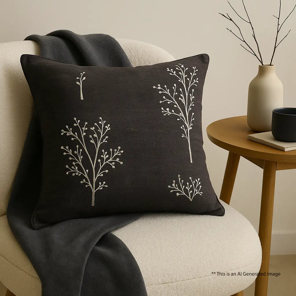 Silk Embroidered Cushion Cover, Size:40cm X 40cm (16" X 16")