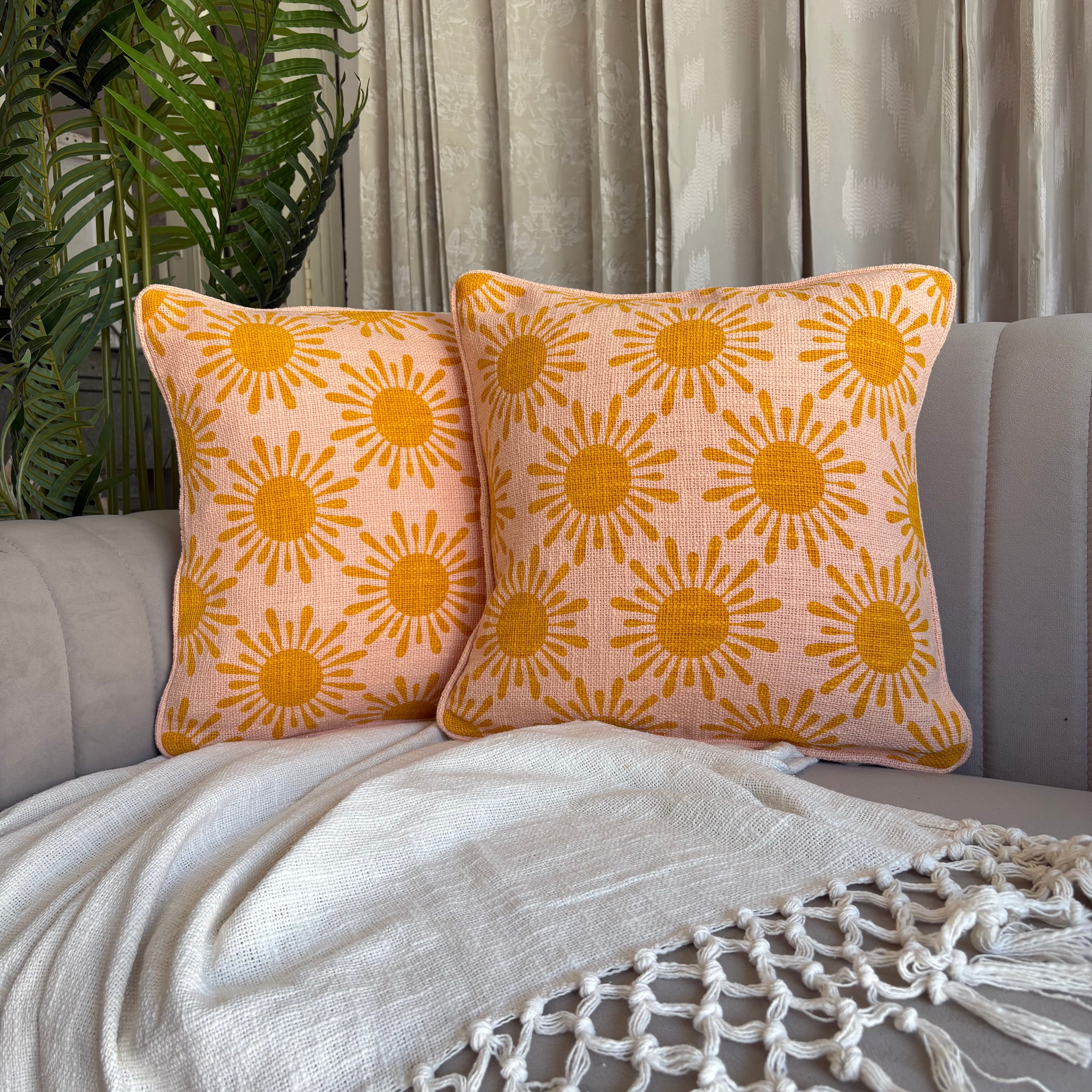 Slub-Cotton Printed Cushion Cover, 40cm X 40cm (16" X 16")
